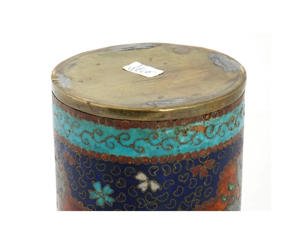 Copper Antique Early Meiji Japanese Cloisonne Brush Pot in the Style of Namikawa For Sale