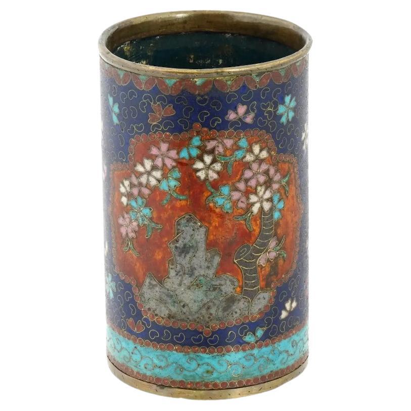 Antique Early Meiji Japanese Cloisonne Brush Pot in the Style of Namikawa