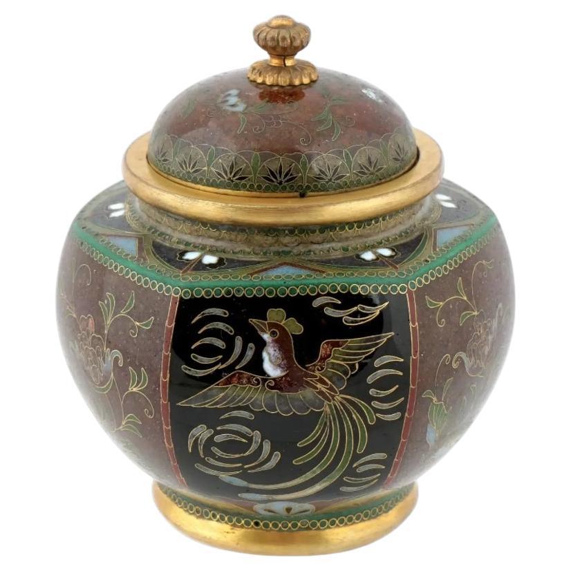 Antiguo tarro de esmalte de cloisonné japonés de principios de Meiji atribuido a Honda