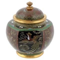 Antiguo tarro de esmalte de cloisonné japonés de principios de Meiji atribuido a Honda