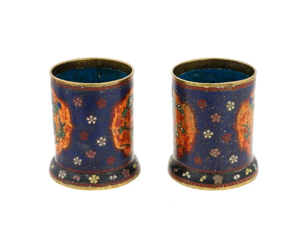 Cloissoné Antique Early Meiji Japanese Cloisonne Enamel Brush Pots in the Style of Namikaw For Sale