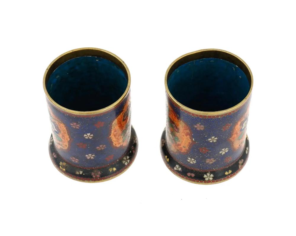 19th Century Antique Early Meiji Japanese Cloisonne Enamel Brush Pots in the Style of Namikaw For Sale