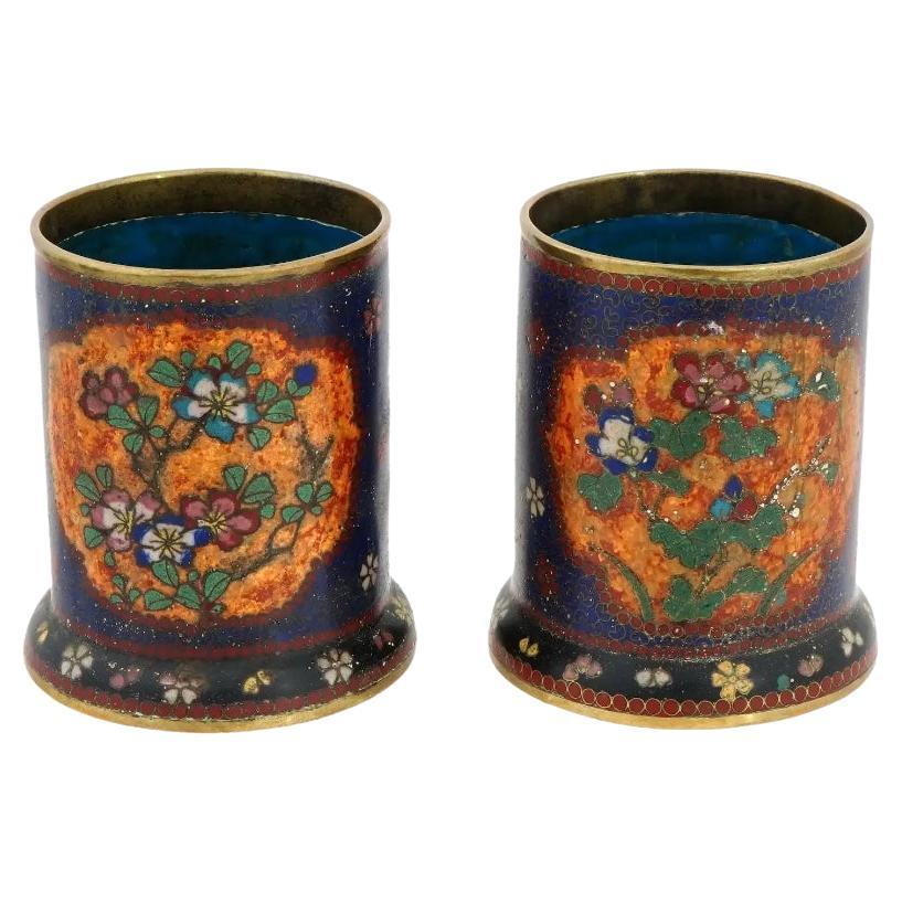 Antique Early Meiji Japanese Cloisonne Enamel Brush Pots in the Style of Namikaw For Sale
