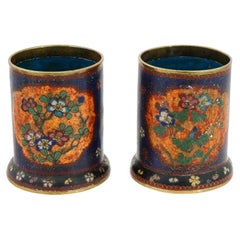 Antique Early Meiji Japanese Cloisonne Enamel Brush Pots in the Style of Namikaw