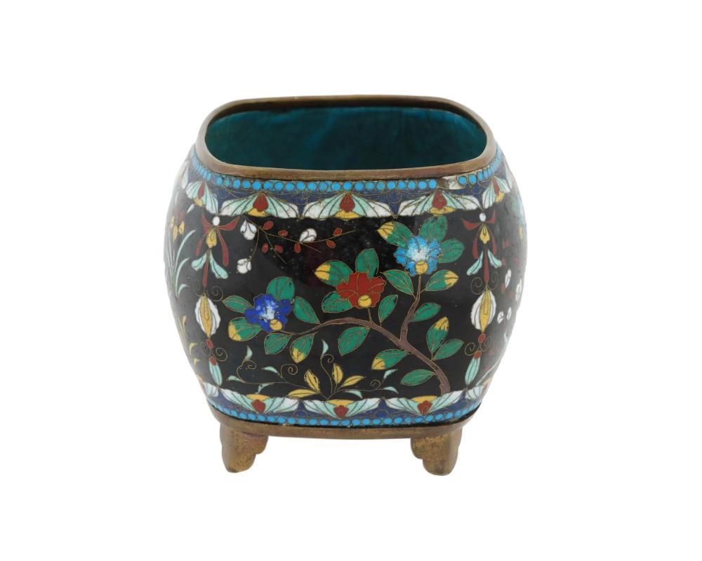 Copper Antique Early Meiji Japanese Cloisonne Enamel Flower Pot Cachepot