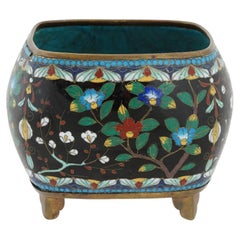 Antique Early Meiji Japanese Cloisonne Enamel Flower Pot Cachepot