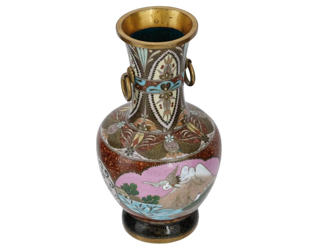 Cloissoné Antique Early Meiji Japanese Cloisonne Enamel Goldstone Mount Fuji Vase For Sale