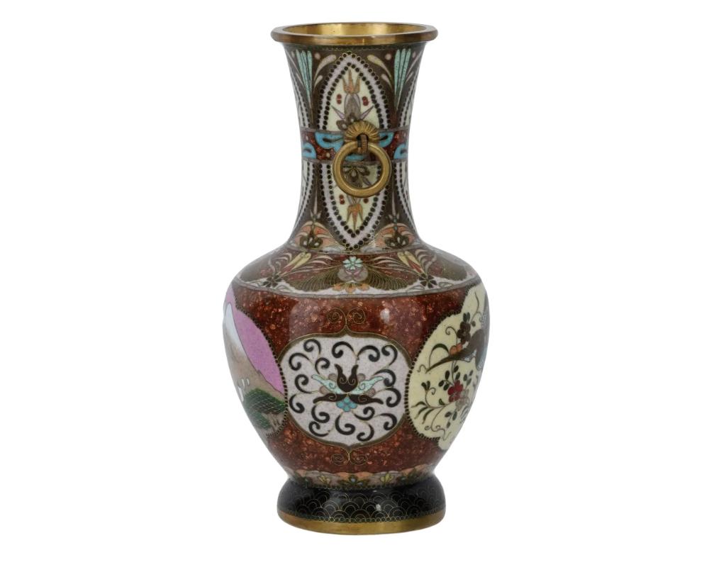 Antique Early Meiji Japanese Cloisonne Enamel Goldstone Mount Fuji Vase In Good Condition For Sale In New York, NY