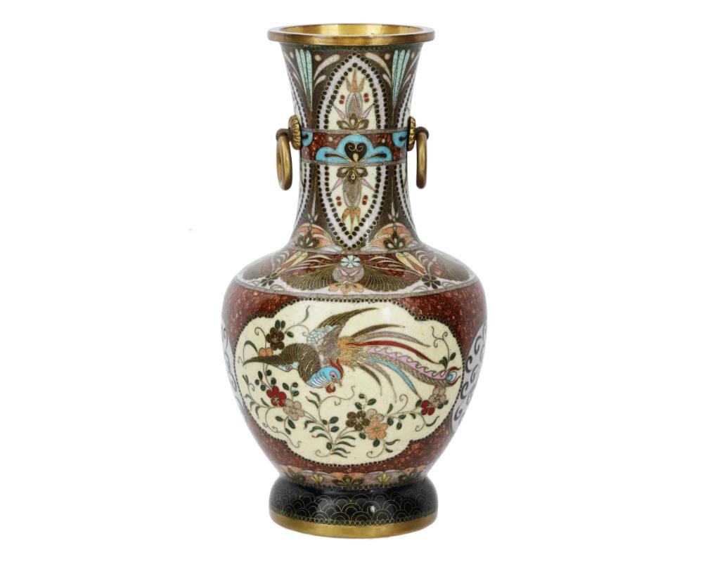 19th Century Antique Early Meiji Japanese Cloisonne Enamel Goldstone Mount Fuji Vase For Sale