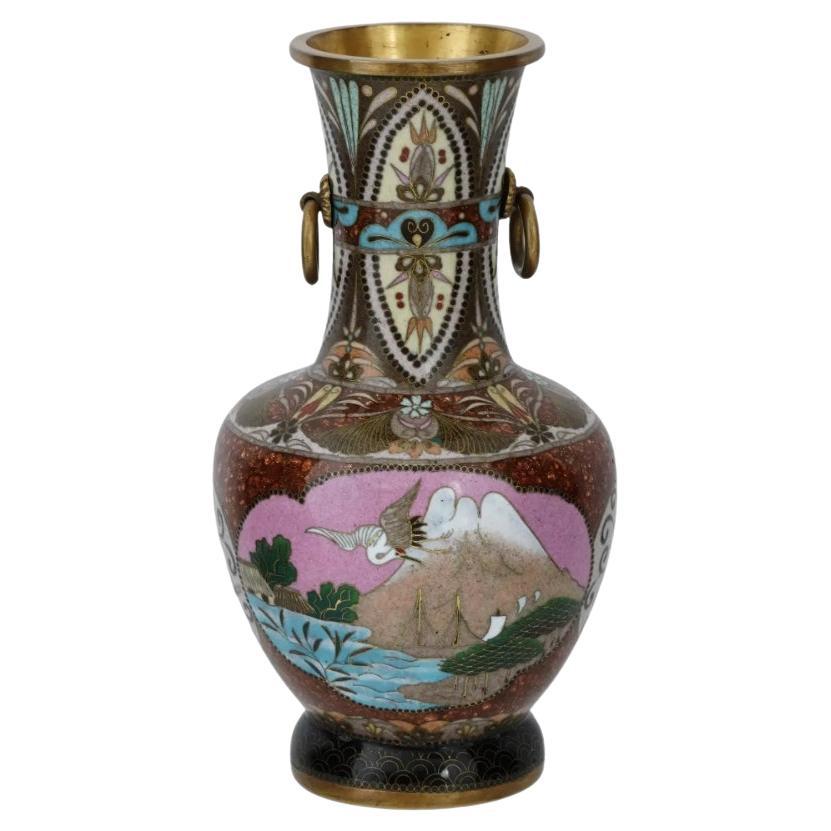 Antique Early Meiji Japanese Cloisonne Enamel Goldstone Mount Fuji Vase