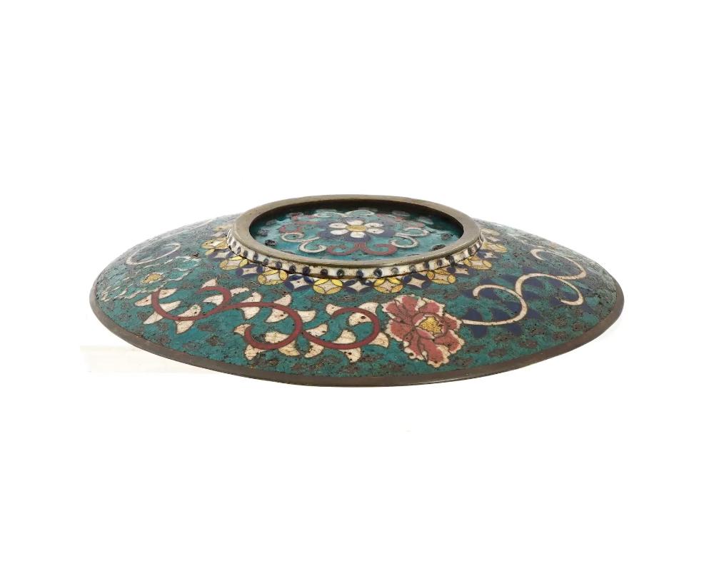 Antique Early Meiji Japanese Cloisonne Enamel Plate with Geometric Patterns In Good Condition For Sale In New York, NY