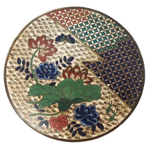 Antique Early Meiji Japanese Cloisonne Enamel Plate with Geometric ...