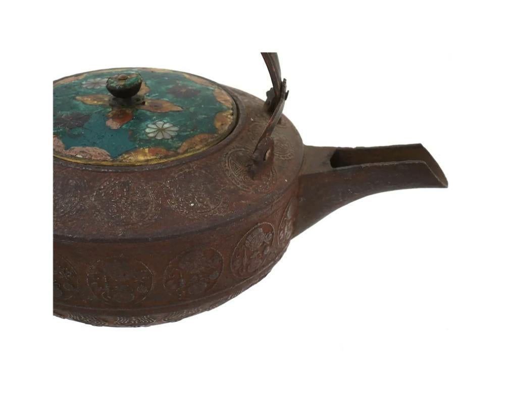 Antique Early Meiji Japanese Cloisonne Enamel Tea Pot For Sale 5