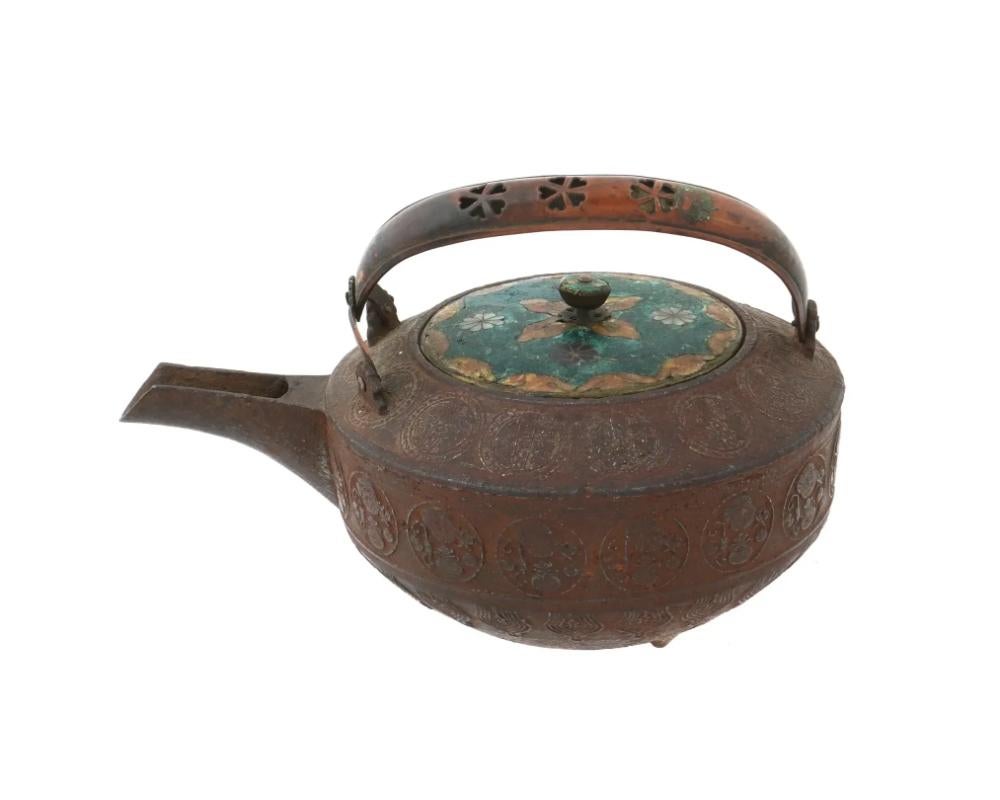 Cloissoné Antique Early Meiji Japanese Cloisonne Enamel Tea Pot For Sale