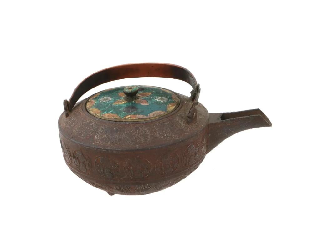 18th Century Antique Early Meiji Japanese Cloisonne Enamel Tea Pot For Sale