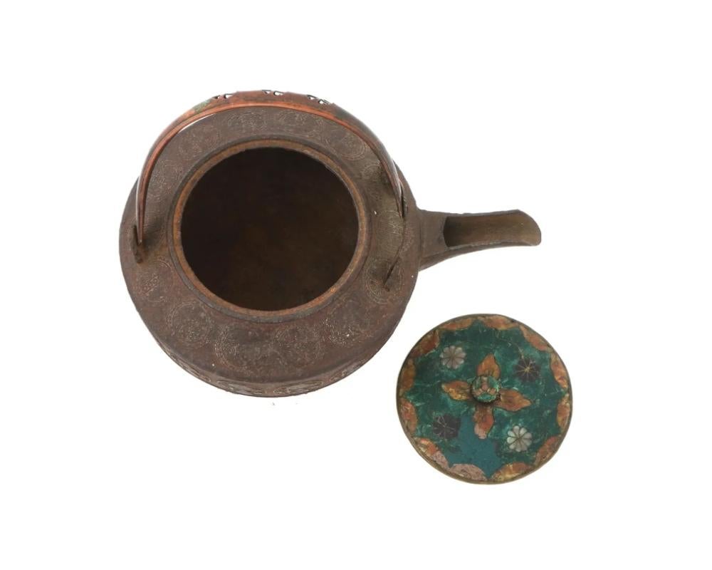 Antique Early Meiji Japanese Cloisonne Enamel Tea Pot For Sale 3