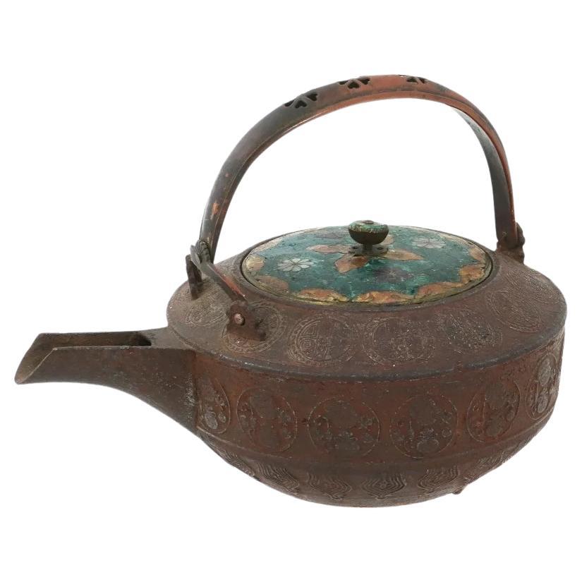 Antique Early Meiji Japanese Cloisonne Enamel Tea Pot For Sale