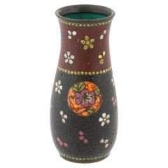 Antike frühe Meiji japanische Cloisonne-Emaille durchscheinende florale rote Vase