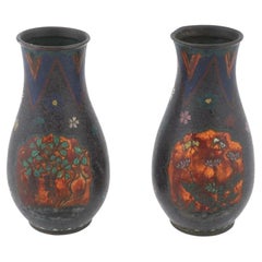 Antike japanische durchscheinende Blumenvasen aus Cloisonné-Emaille aus der frühen Meiji-Zeit