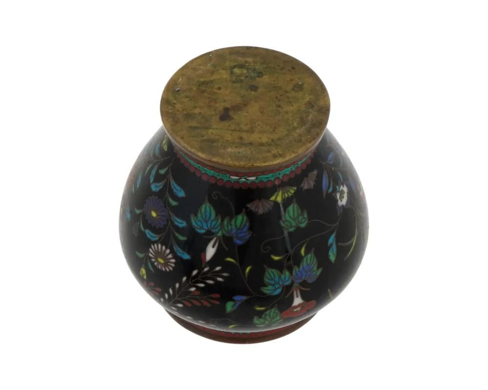 19th Century Antique Early Meiji Japanese Cloisonne Enamel Vase with Assorted Flowers For Sale