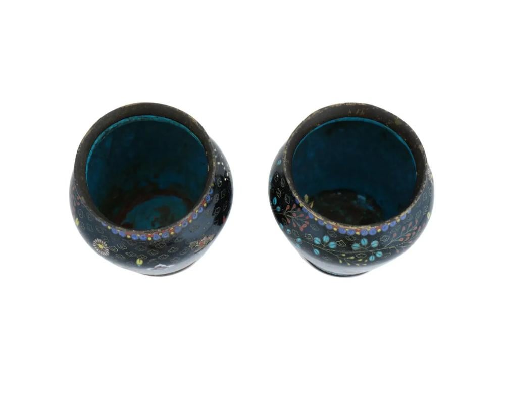 Cloissoné Antique Early Meiji Japanese Cloisonne Enamel Vases For Sale