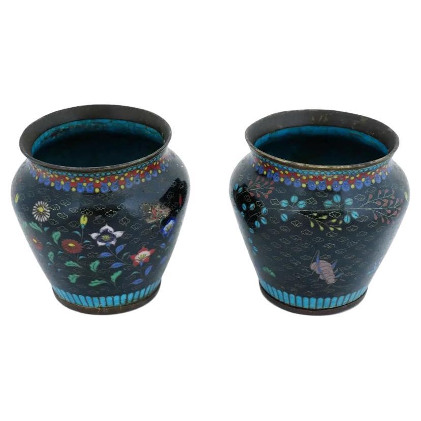 Antike japanische Cloisonné-Emaille-Vasen aus der frühen Meiji-Zeit