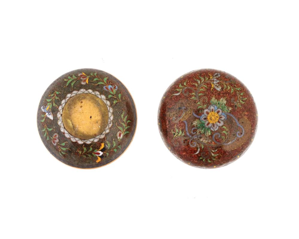 Copper Antique Early Meiji Japanese Cloisonne Goldstone Enamel Double Dragon Lidded Jar For Sale