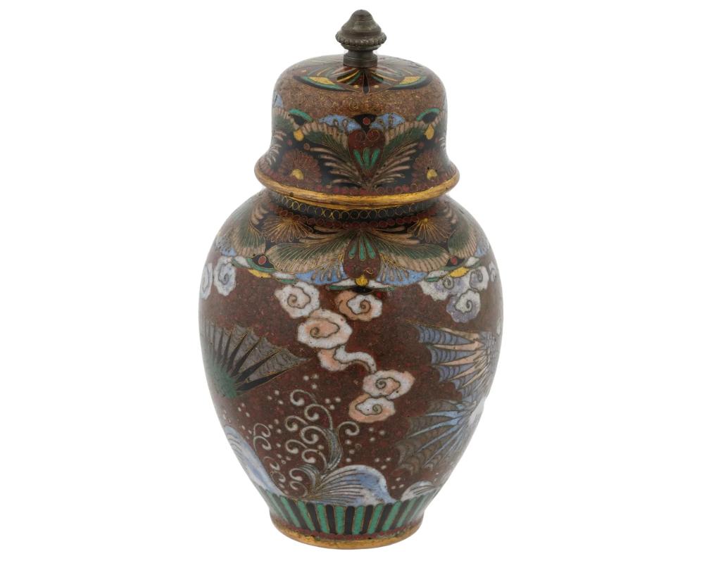 Antique Early Meiji Japanese Cloisonne Goldstone Enamel Double Dragon Lidded Jar For Sale 1