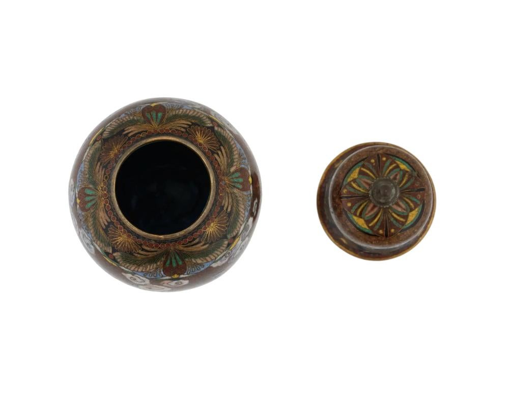Antique Early Meiji Japanese Cloisonne Goldstone Enamel Double Dragon Lidded Jar For Sale 2