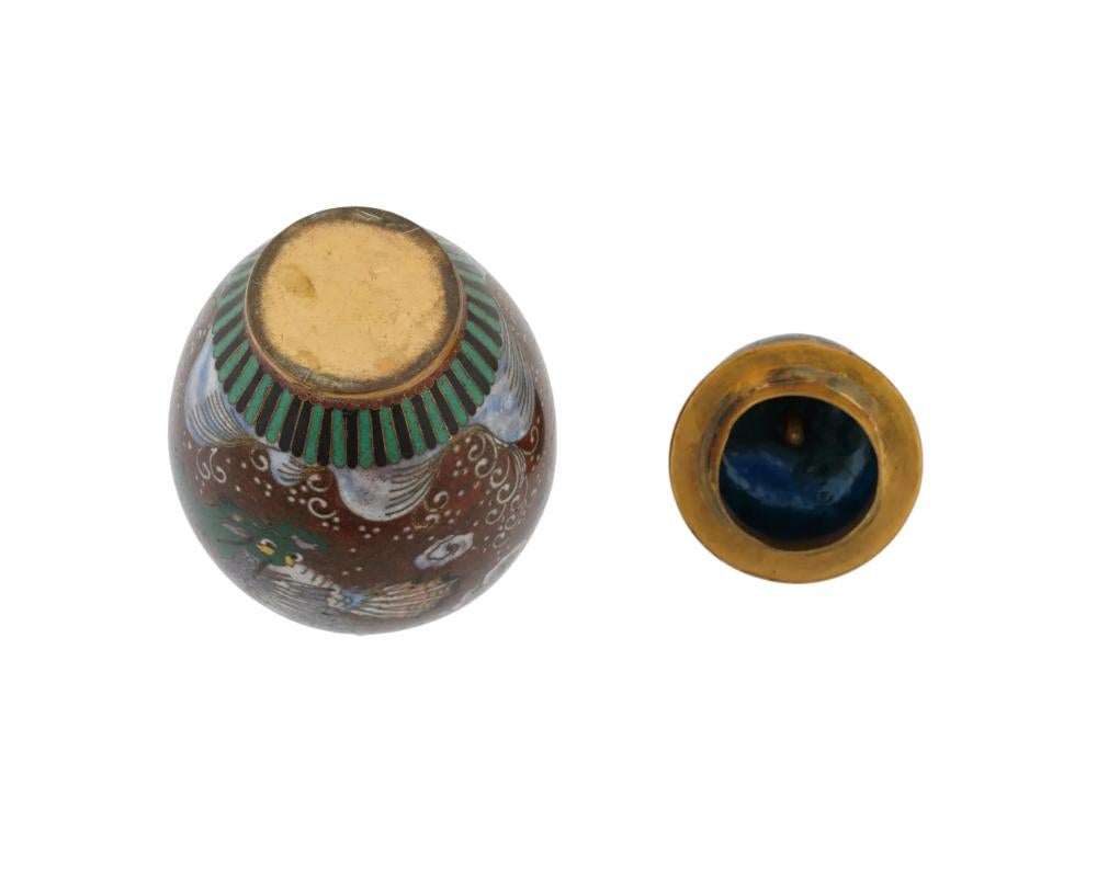 Antique Early Meiji Japanese Cloisonne Goldstone Enamel Double Dragon Lidded Jar For Sale 3