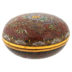 Antigua caja de baratijas japonesa de cloisonné y esmalte de piedra dorada de principios de Meiji Atributo KOGO