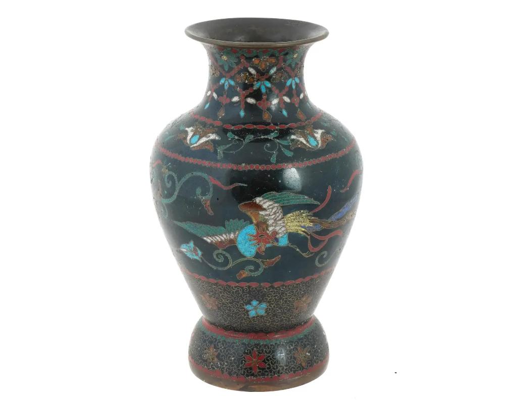 Cloissoné Antique Early Meiji Japanese Cloisonne Vase in the Style of Namikawa For Sale