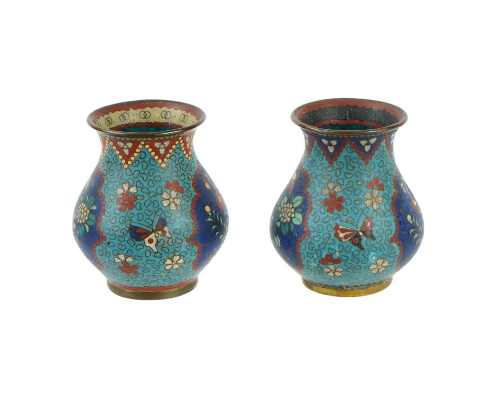 Cloissoné Antique Early Meiji Japanese Cloisonne Vases Night and Day For Sale
