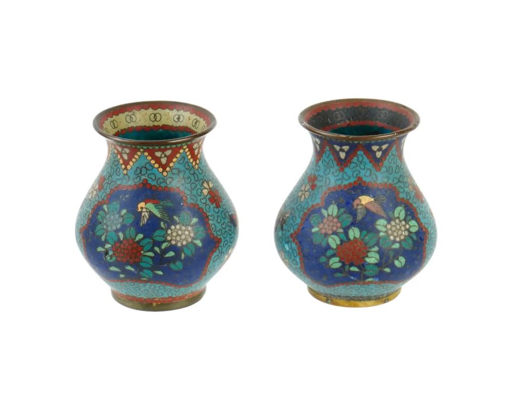 Antique Early Meiji Japanese Cloisonne Vases Night and Day In Good Condition For Sale In New York, NY