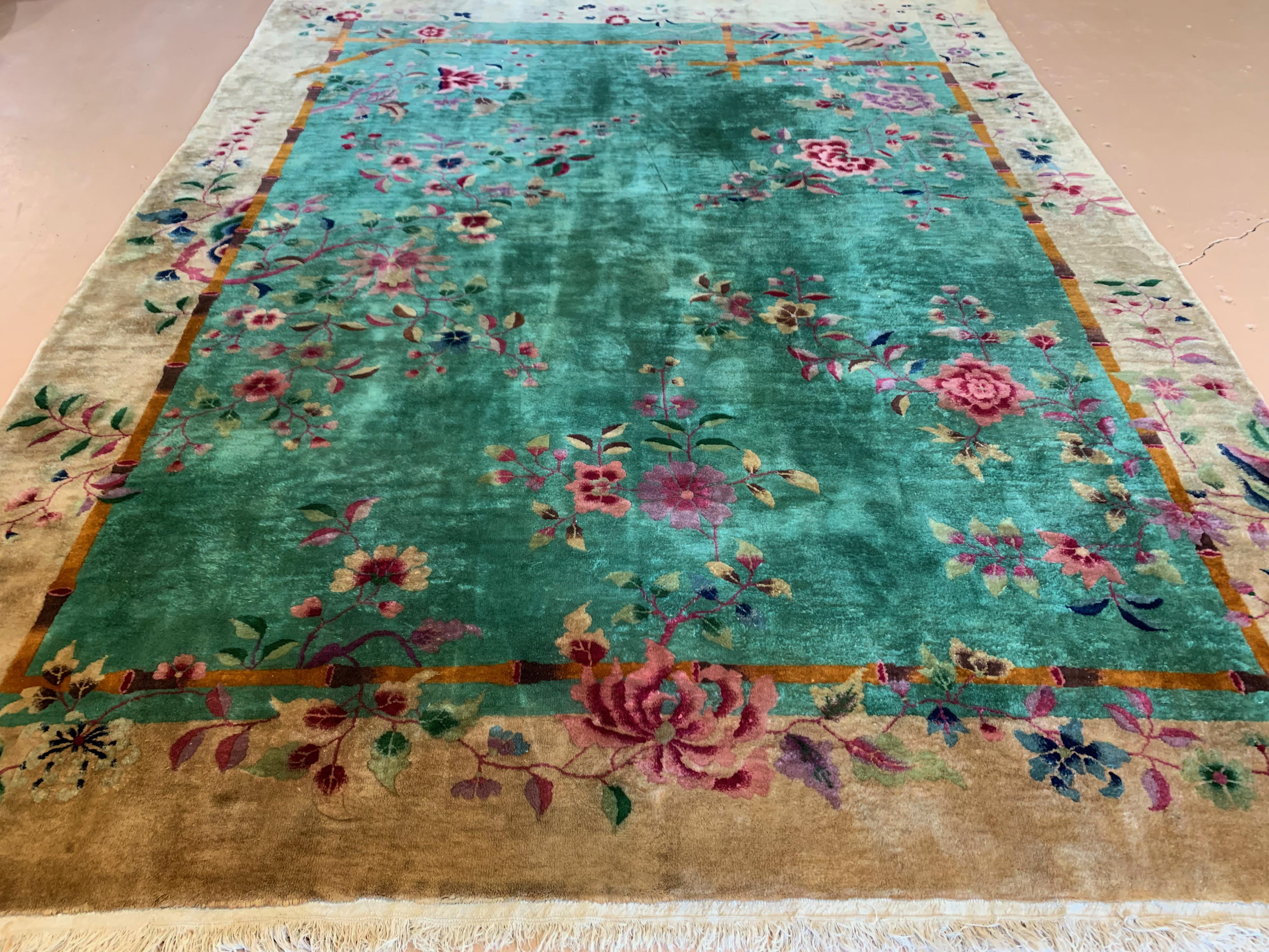 Hand-Woven Antique Early Nichols Art Deco Rug, China, circa 1920s For Sale