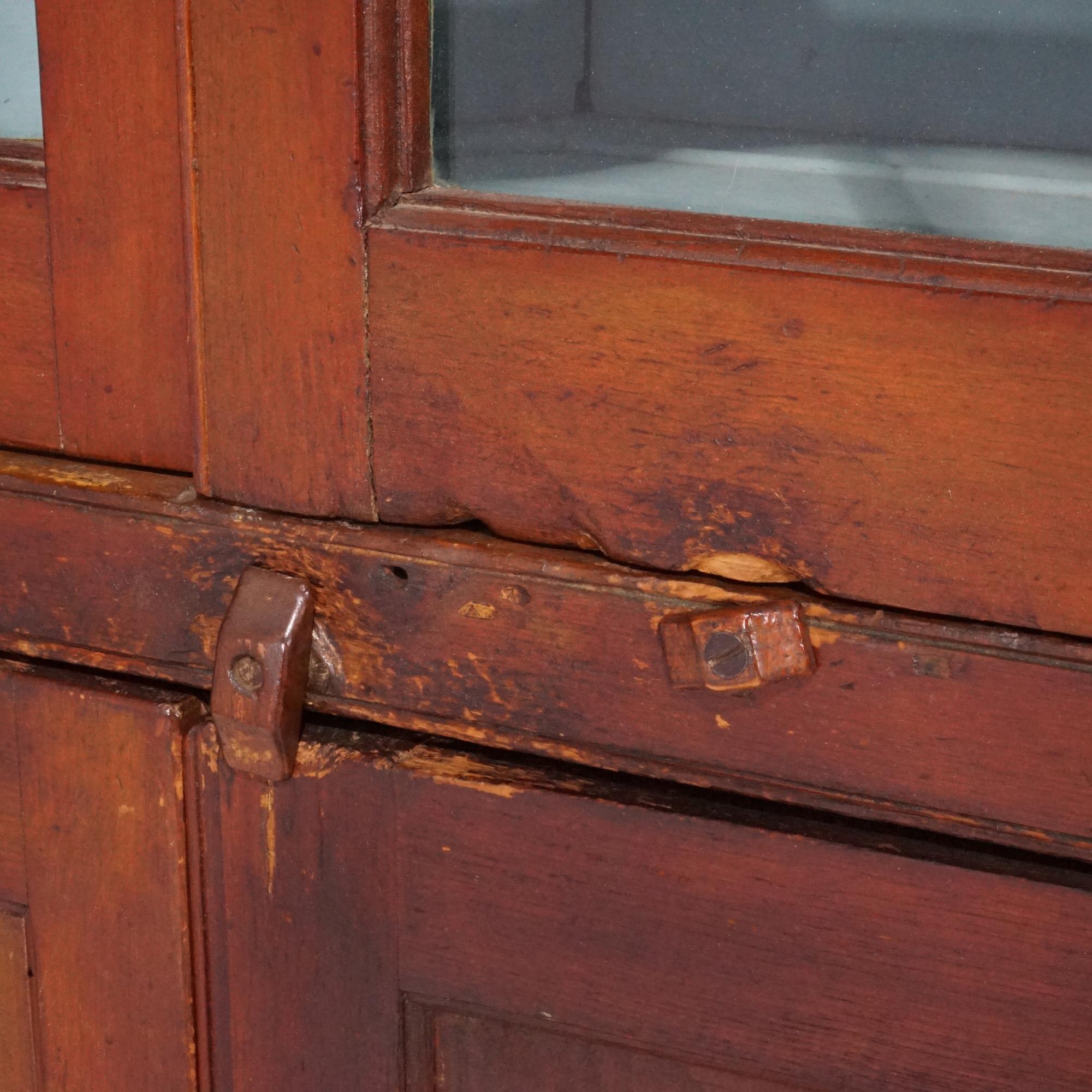 19th Century Antique Early Pennsylvania 12-Pane Two Door Cherry Corner Cabinet Circa 1820