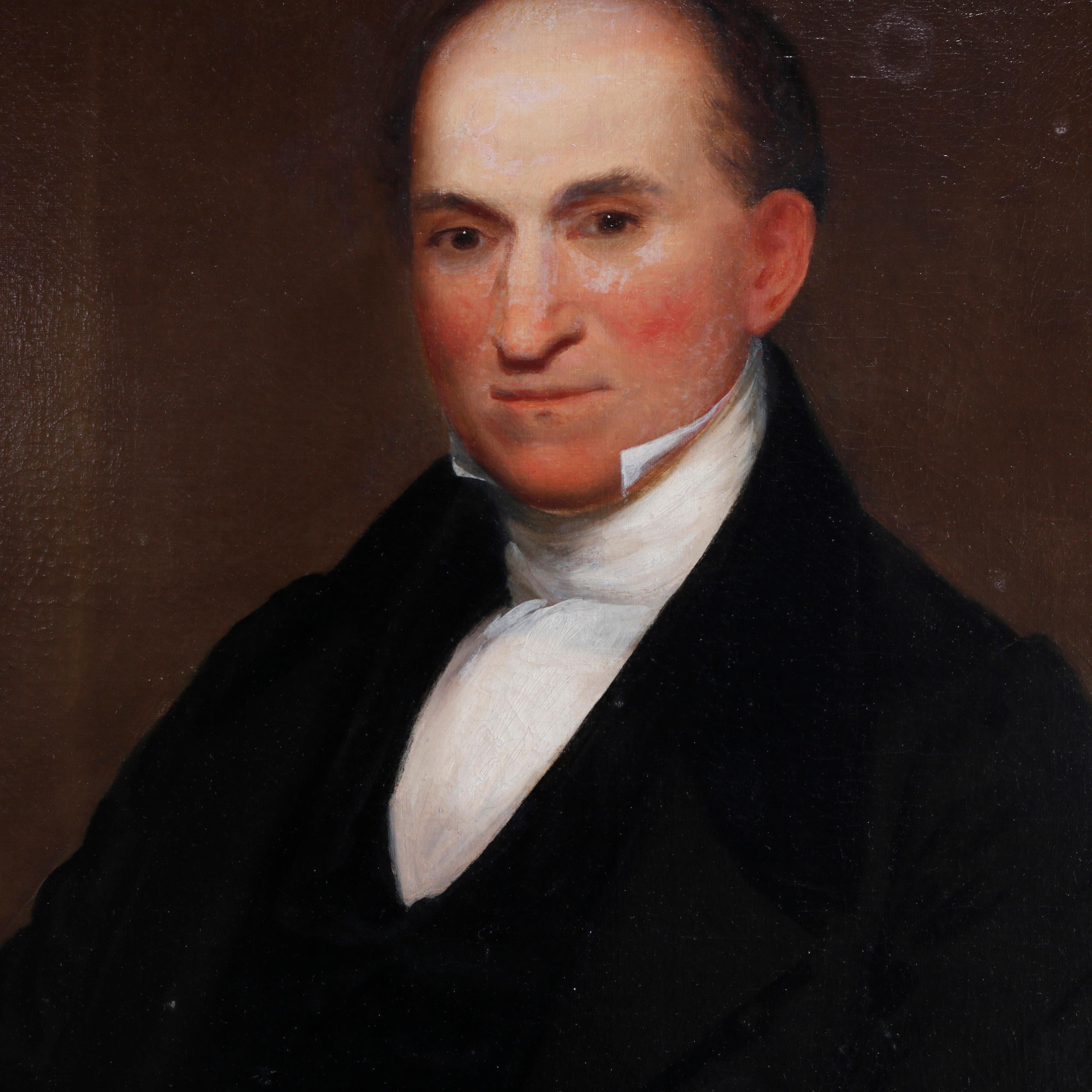 Hand-Painted Antique Early Philadelphia Portrait Painting of a Gentleman, by J.B. Otis, 1838