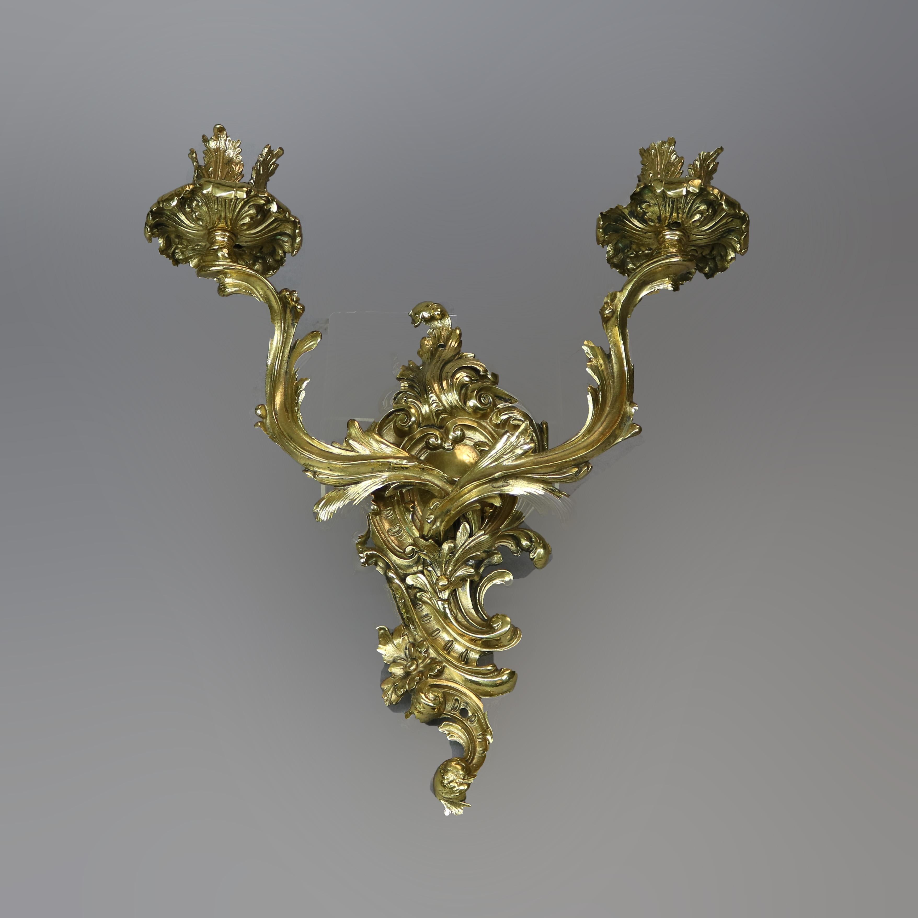 Antique Early Set of French Rococo Gilt Bronze Gas Wall Sconces, Circa 1870 In Good Condition In Big Flats, NY