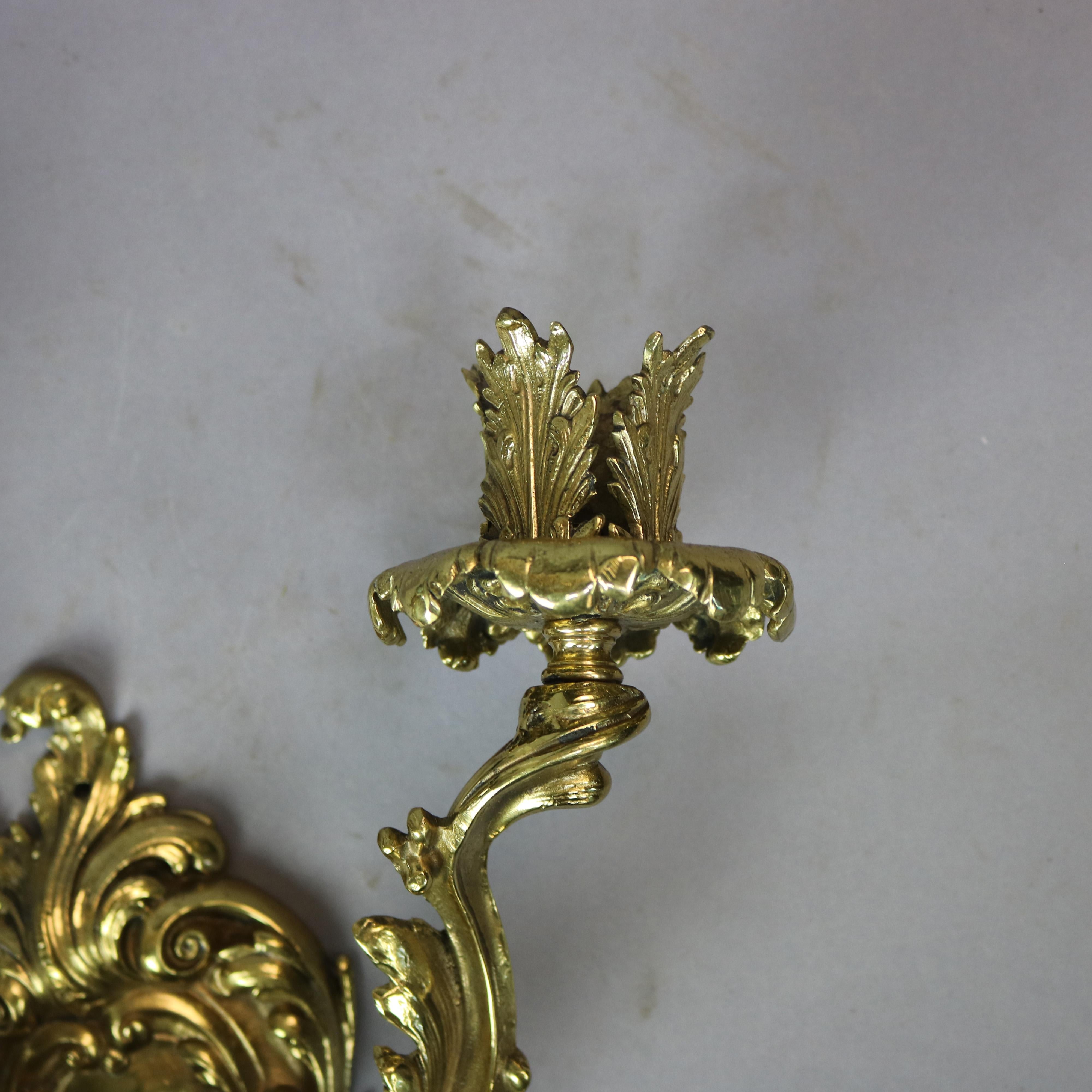 19th Century Antique Early Set of French Rococo Gilt Bronze Gas Wall Sconces, Circa 1870