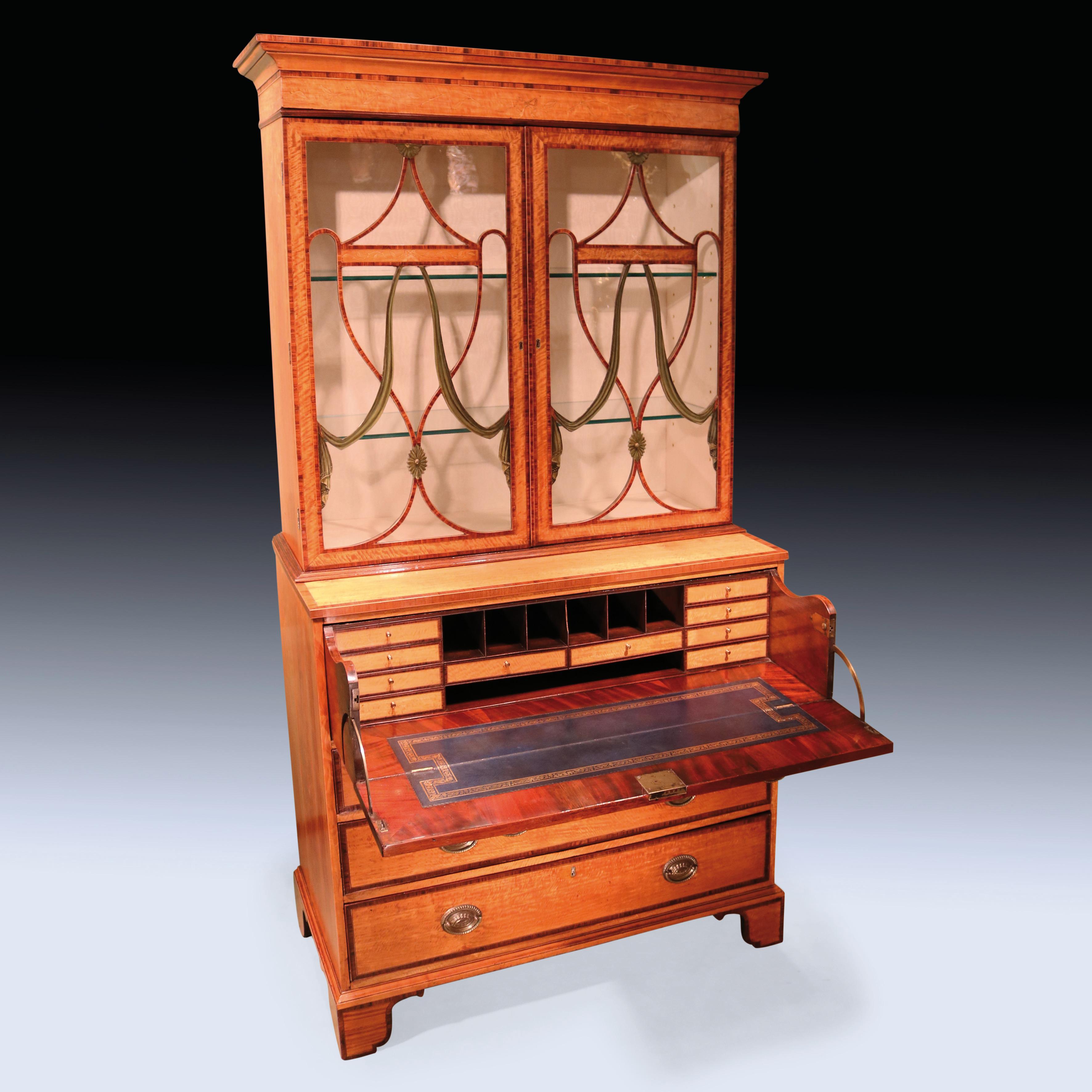 Antikes frühes Sheraton-Satinholz-Sekretär-Bücherregal (Englisch) im Angebot
