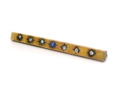 Antique Early Victorian 10k Gold Star Pave Rose Cut Diamond & Blue Stone Bar Pin