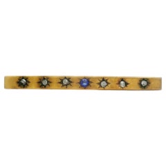 Antique Early Victorian 10k Gold Star Pave Rose Cut Diamond & Blue Stone Bar Pin