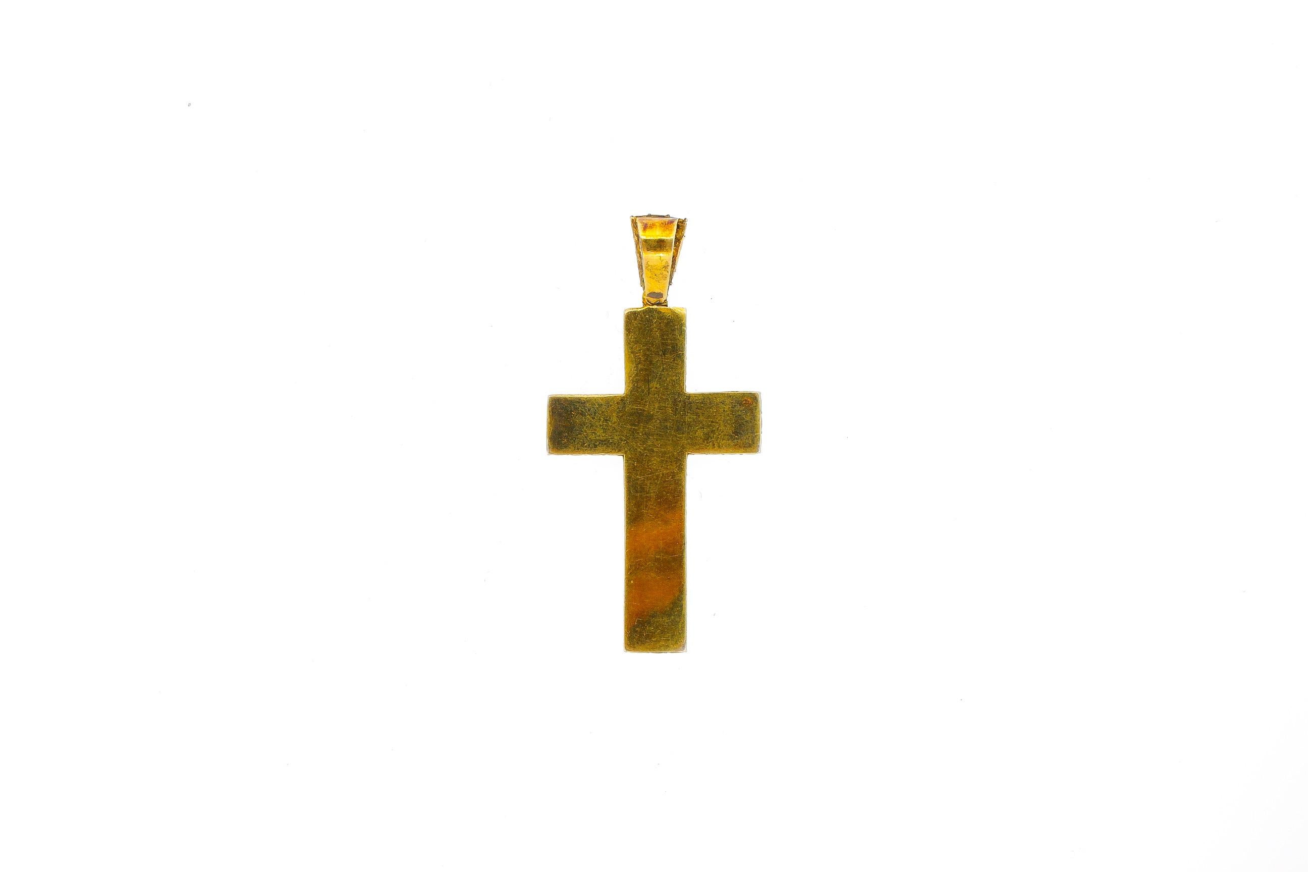 Pendentif croix victorien ancien en or 14 carats avec turquoise et perle fendue Unisexe en vente