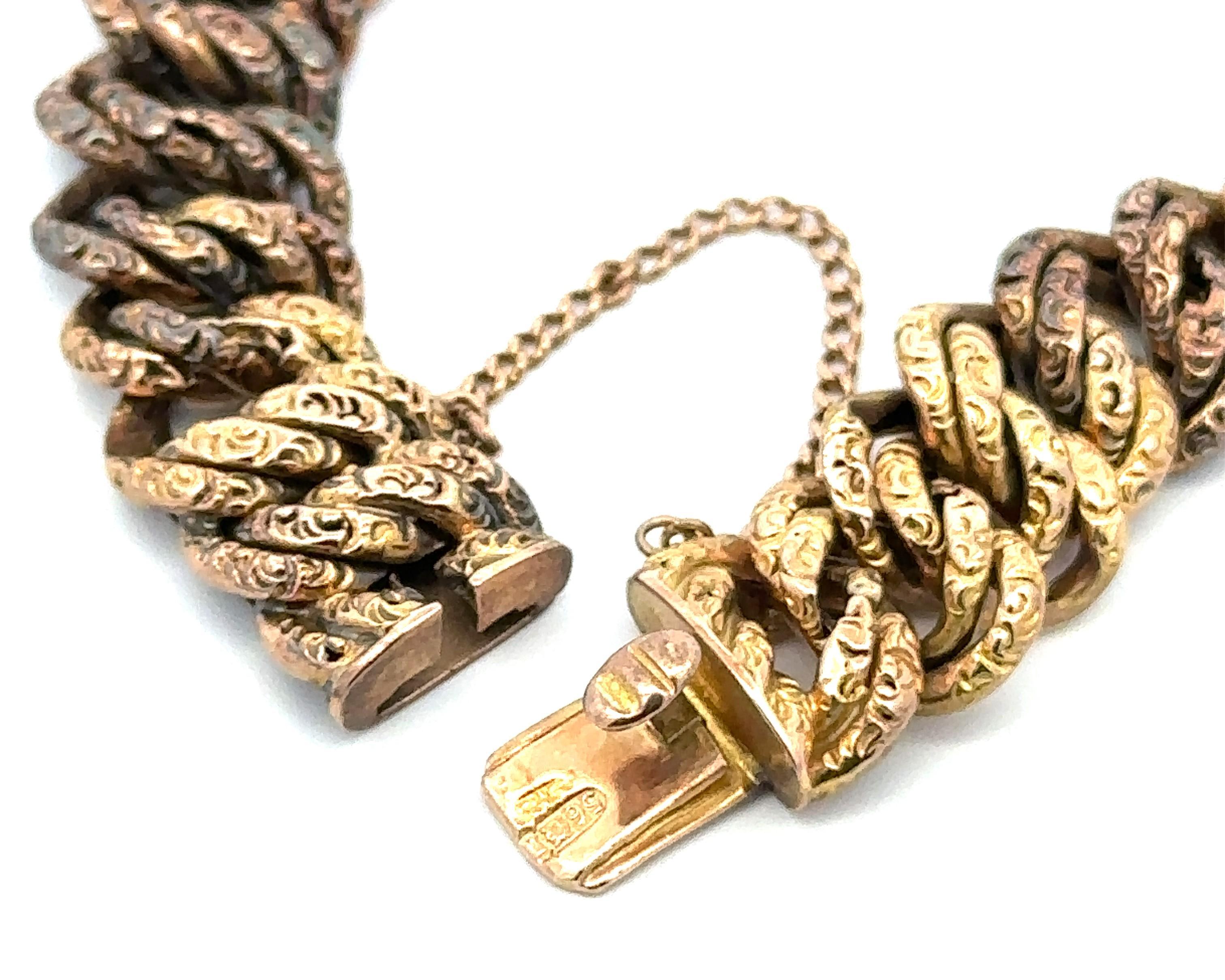 Antiguo brazalete victoriano de oro rosa de 14 quilates con doble eslabón calado Victoriano en venta