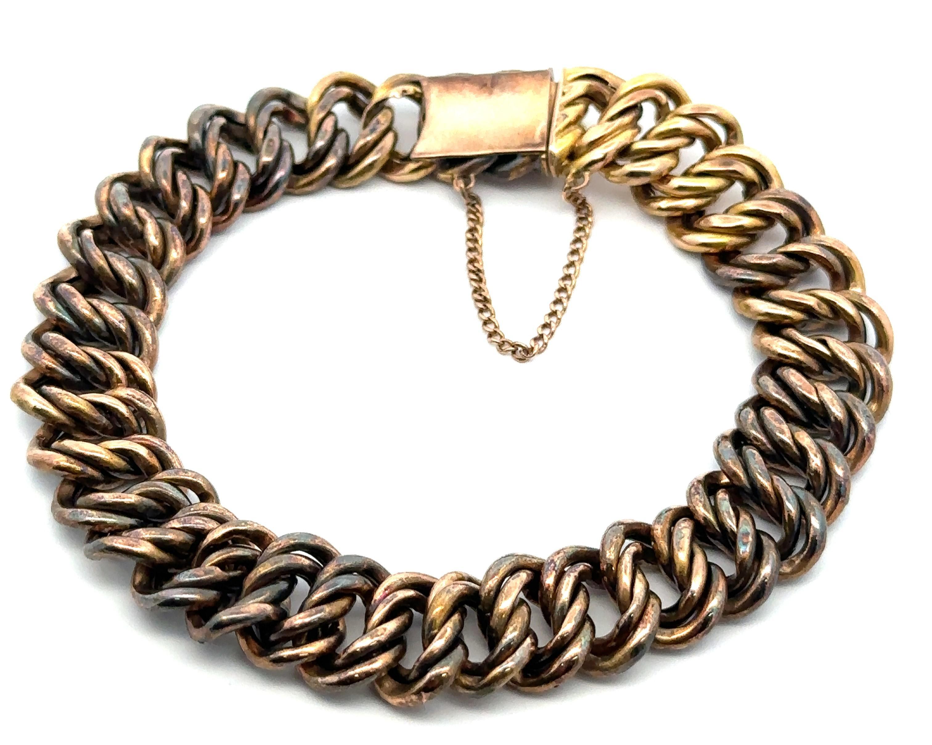 Antiguo brazalete victoriano de oro rosa de 14 quilates con doble eslabón calado en Bueno estado para la venta en Montclair, NJ