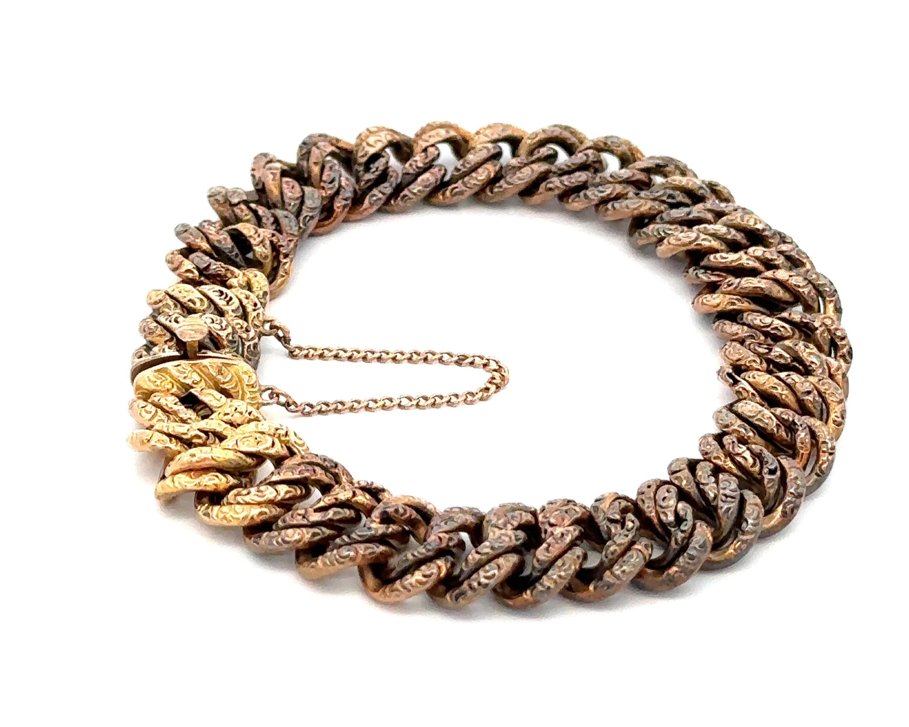 De las mujeres Antiguo brazalete victoriano de oro rosa de 14 quilates con doble eslabón calado en venta