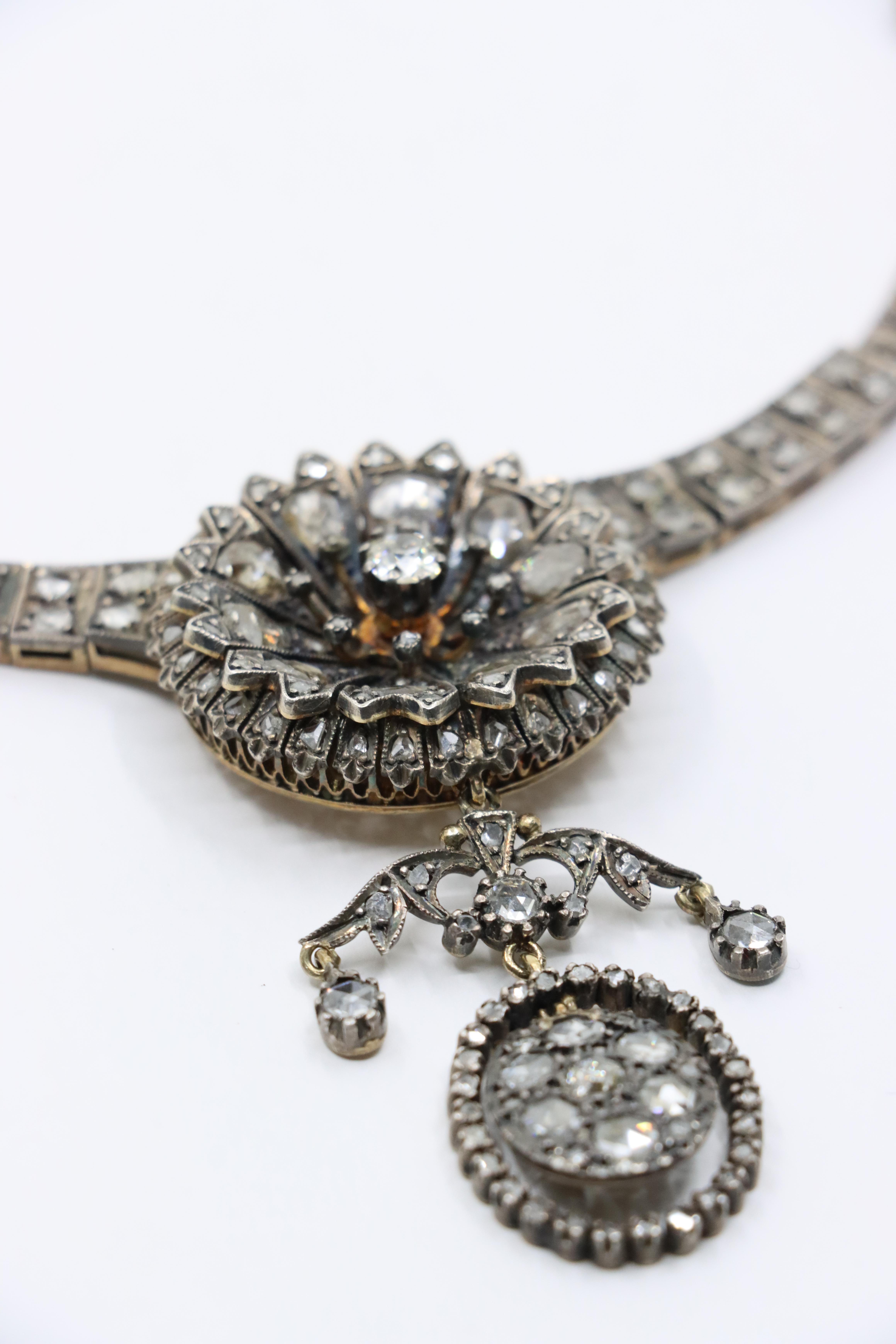 Antica collana di diamanti in oro giallo 14K e argento del primo periodo vittoriano in vendita 5