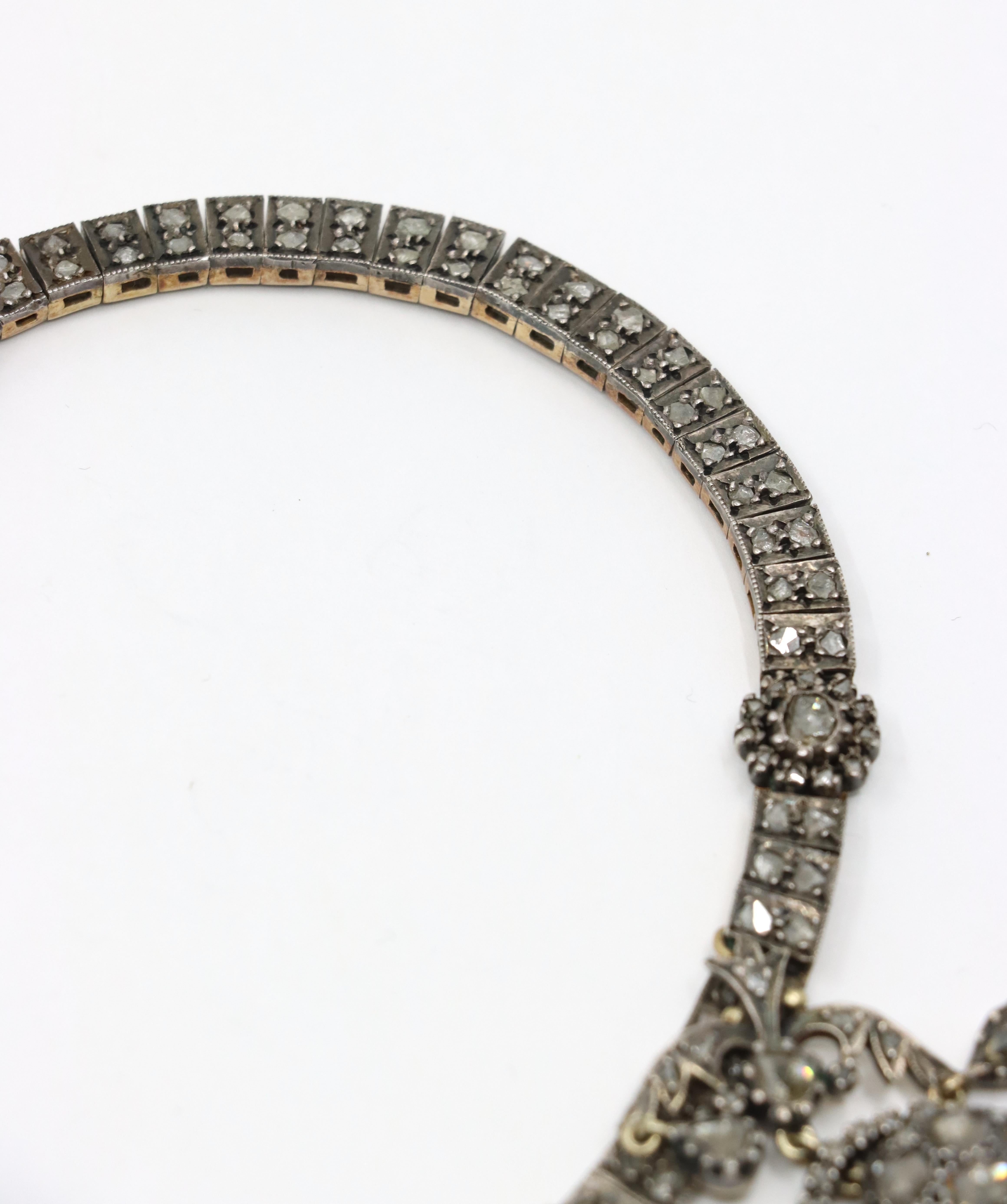 Antica collana di diamanti in oro giallo 14K e argento del primo periodo vittoriano in vendita 6