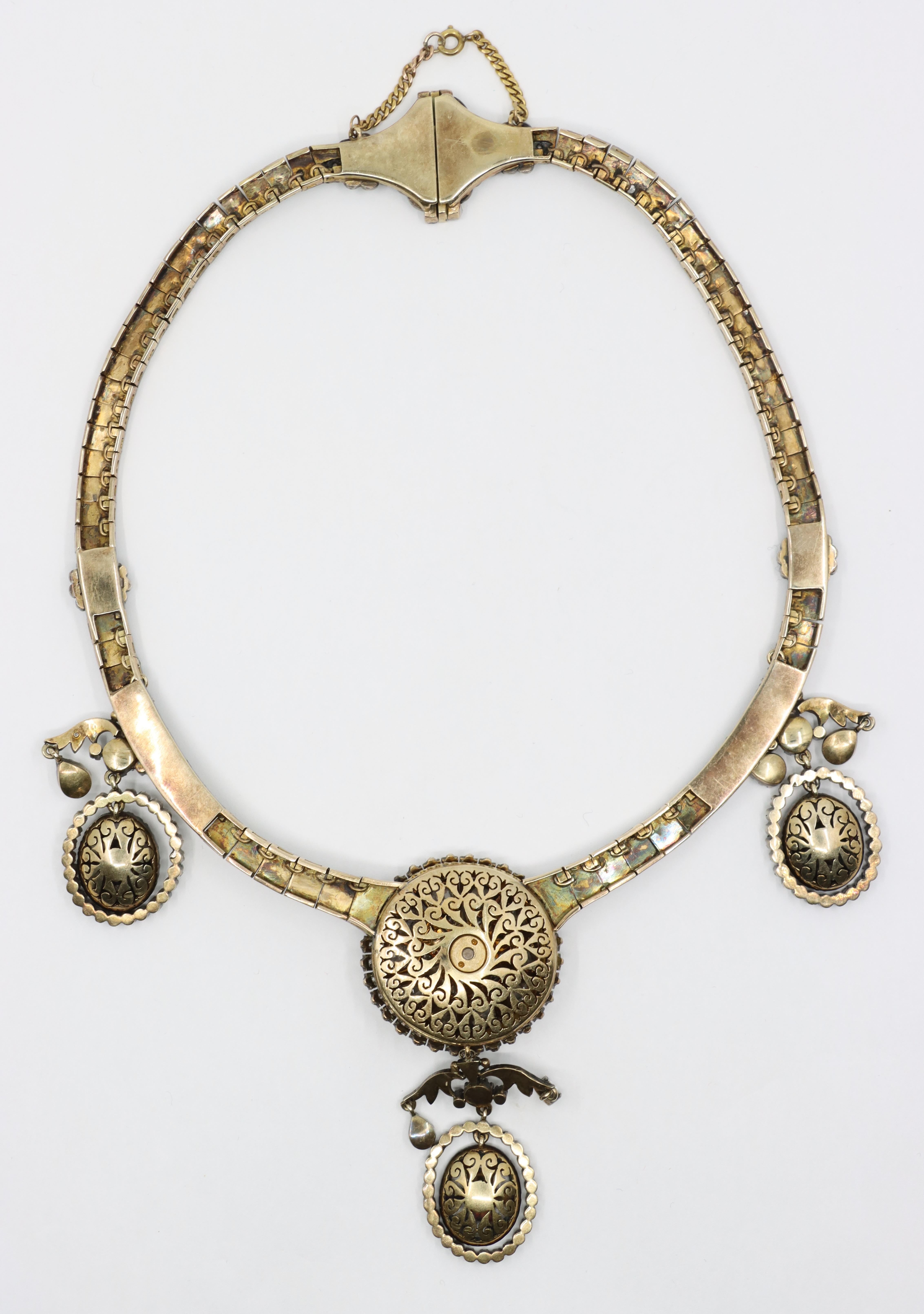 Antica collana di diamanti in oro giallo 14K e argento del primo periodo vittoriano in vendita 7