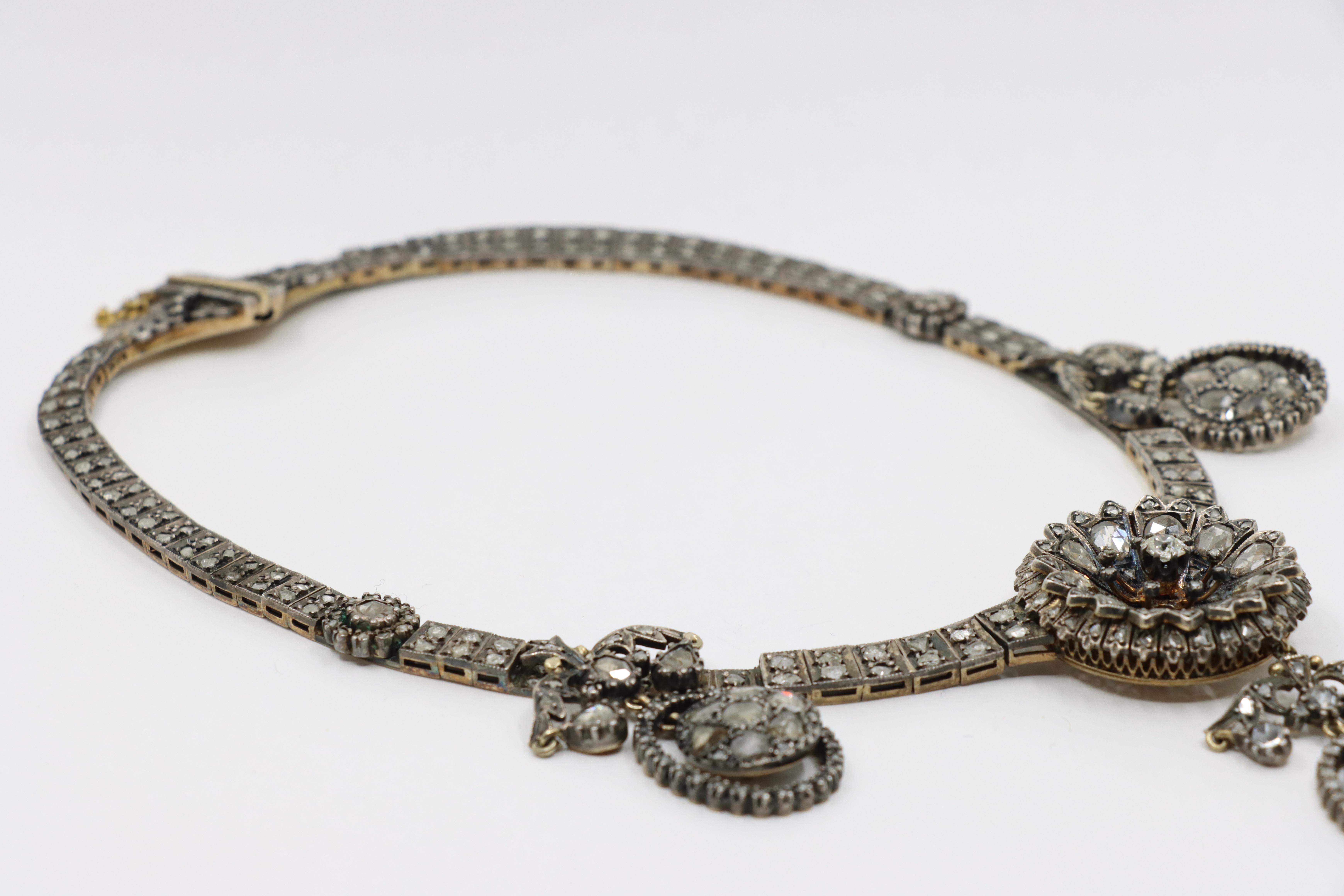 Antica collana di diamanti in oro giallo 14K e argento del primo periodo vittoriano in vendita 11